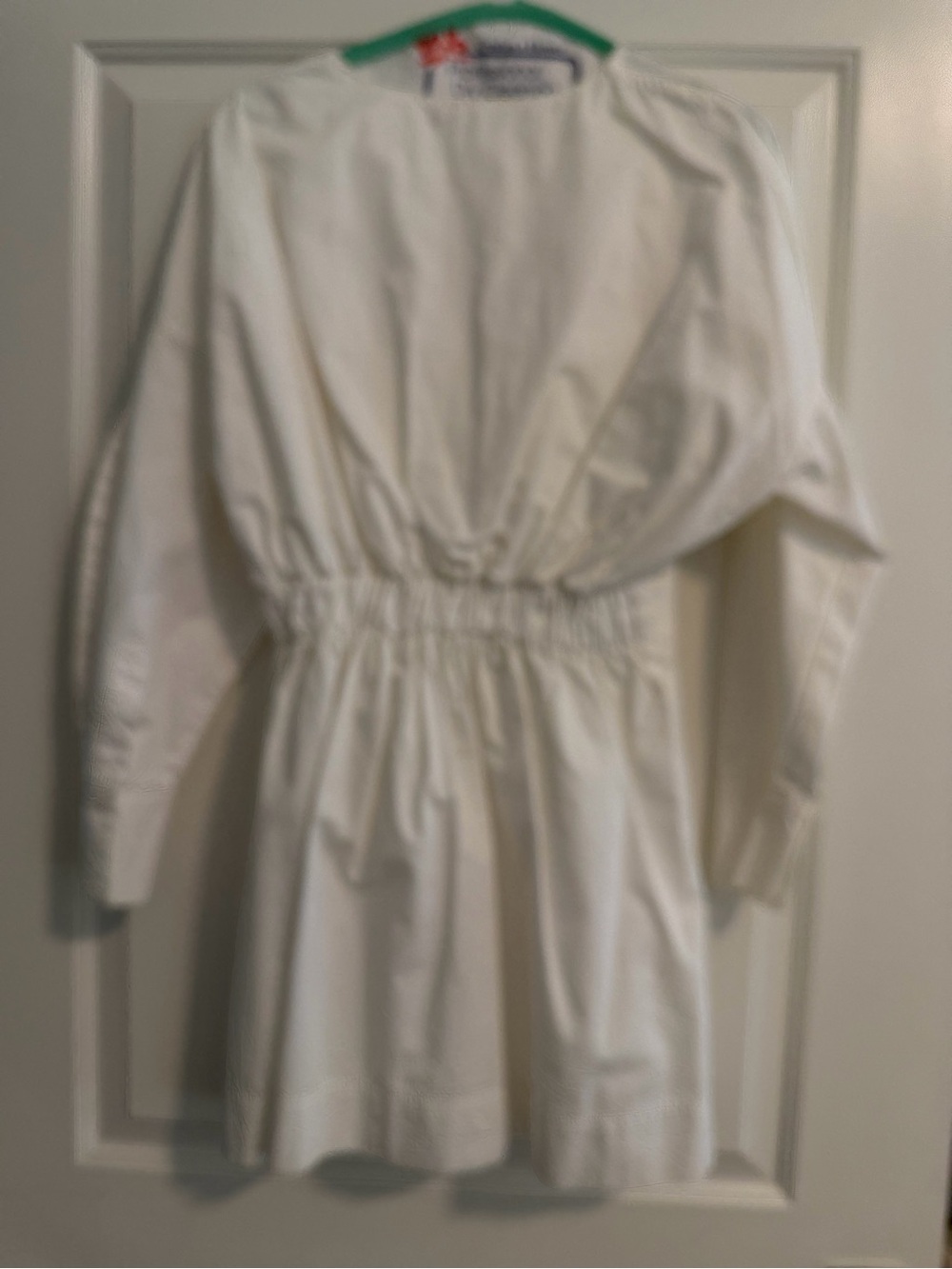 Zara White Long Sleeve Gathered Waist Dress